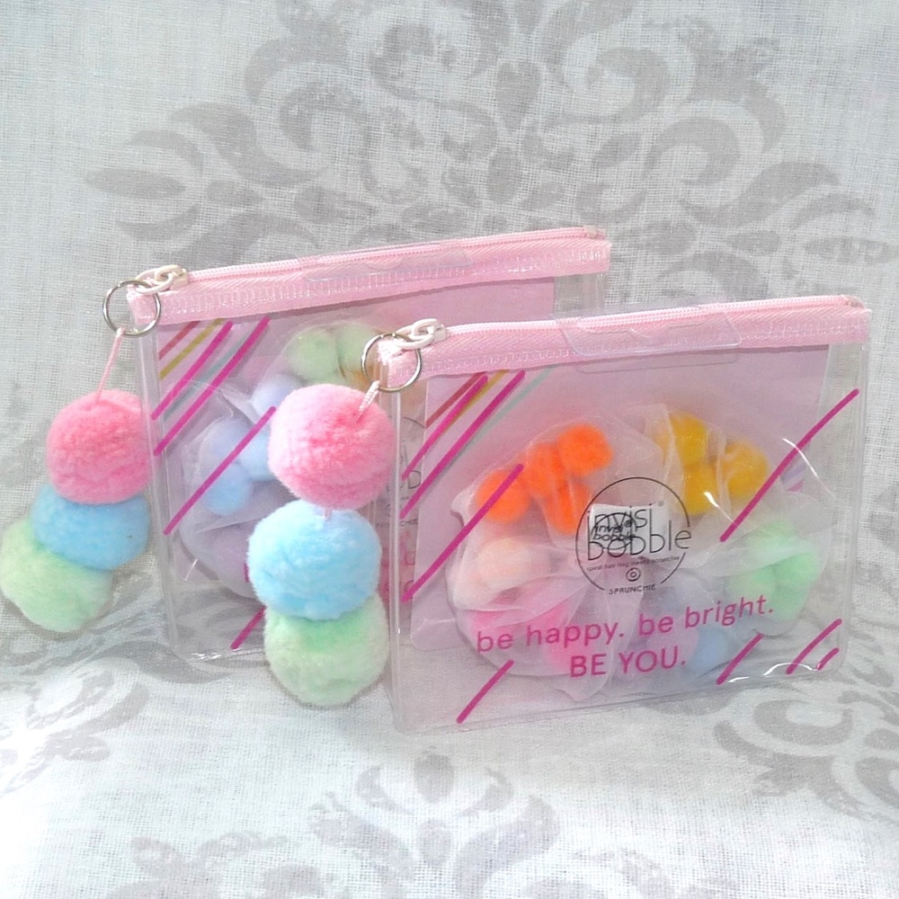 invisibobble (2) pcs invisi bobble rainbow Sprunchie Hair Tie Scrunchie w/pom